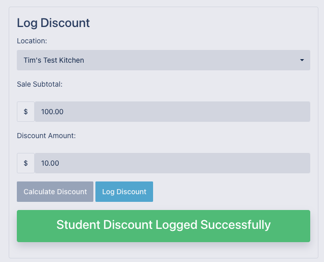 Student Savours discount confirmation screen