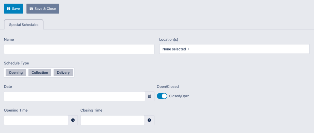 Page to create a new special schedule