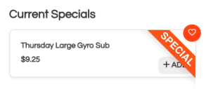 Example of a menu item that is listed as a "Current Special"