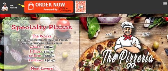 The Pizzeria Website Screen Shot