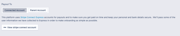 The payouts panel with your Stripe Connect account successfully linked.